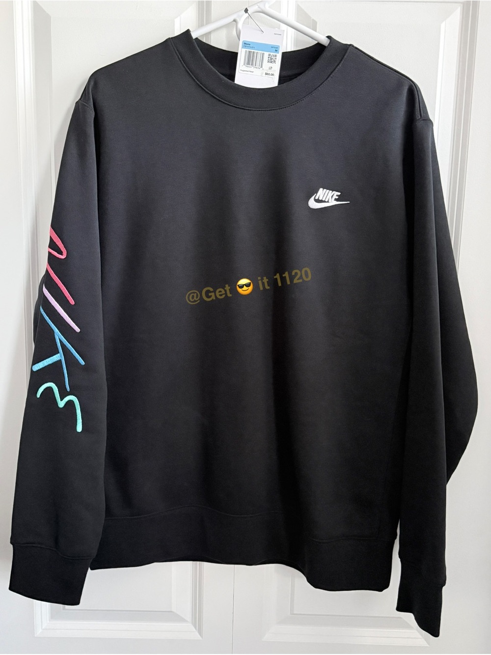 Nike Club Fleece Men's Brushed-Back Graphic Crew FB7475-011 Black Size M - Picture 6 of 10